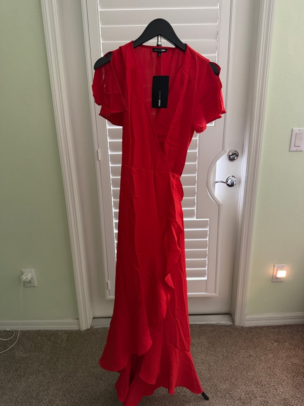 Fashion Nova Red Wrap-Style Maxi Dress